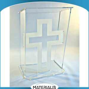 Pupitre d’Église en Plexiglas avec Croix Givrée – Design Liturgique