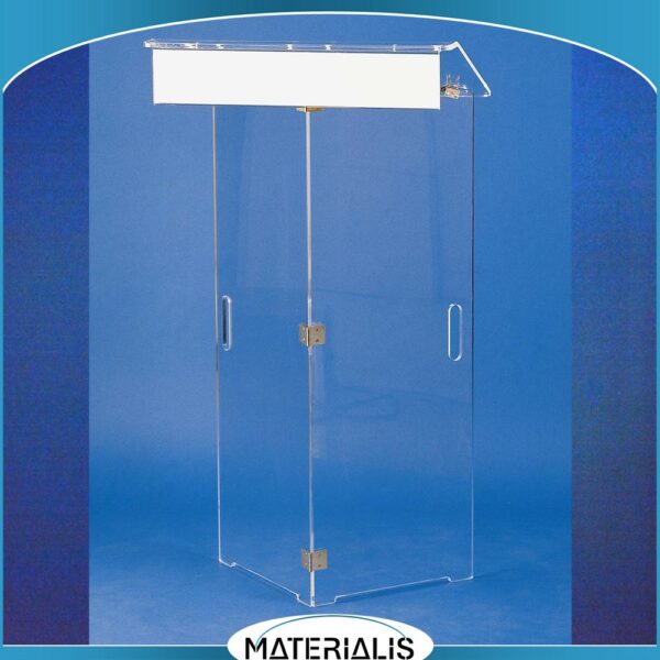 Pupitre pliable en plexiglas épais, démontable sans outil. Pratique et élégant, il se transporte facilement et s’installe en 2 minutes. Fabrication française.