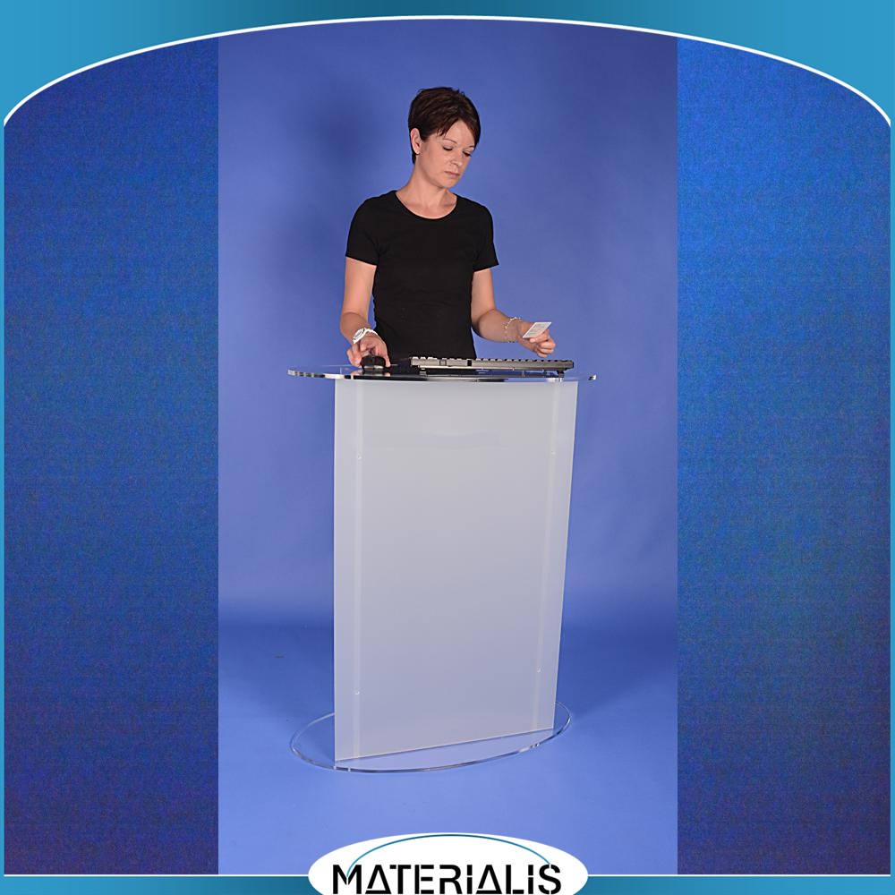 Pupitre Borne d’Accueil – Plexiglas avec voile personnalisable