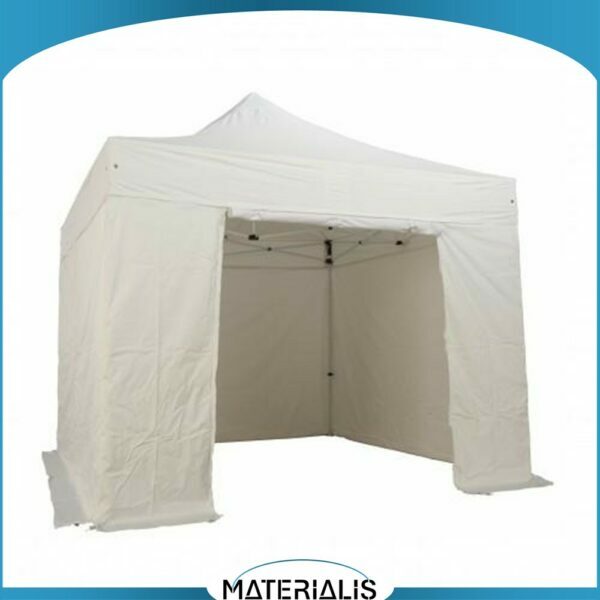 Kit de 4 murs latéraux pour tente pliante en polyester 300g/m² dont 1 avec porte. Fixation velcro, jonction par fermeture éclair. Imperméable et ignifugé M2.