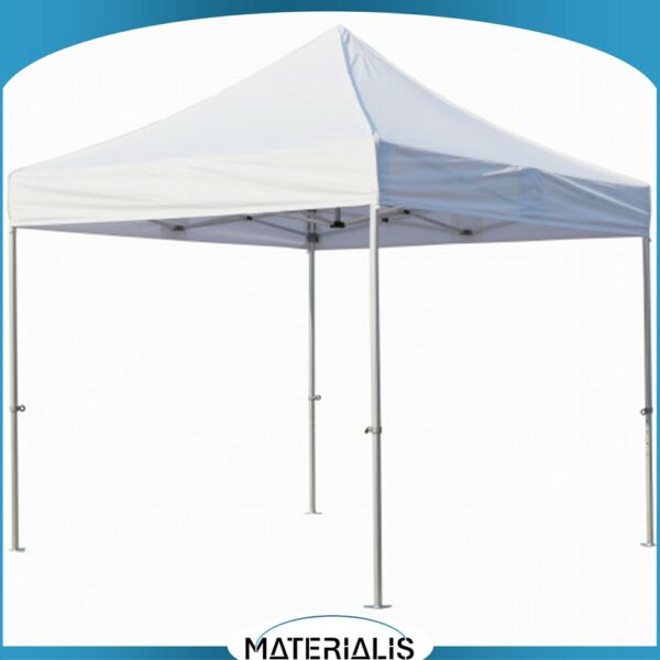 Tente pliante PRO robuste en aluminium, avec toit PVC 520g ou polyester 300g. Classement M2 anti-feu. Livrée avec sac à roulettes + kit d’arrimage.