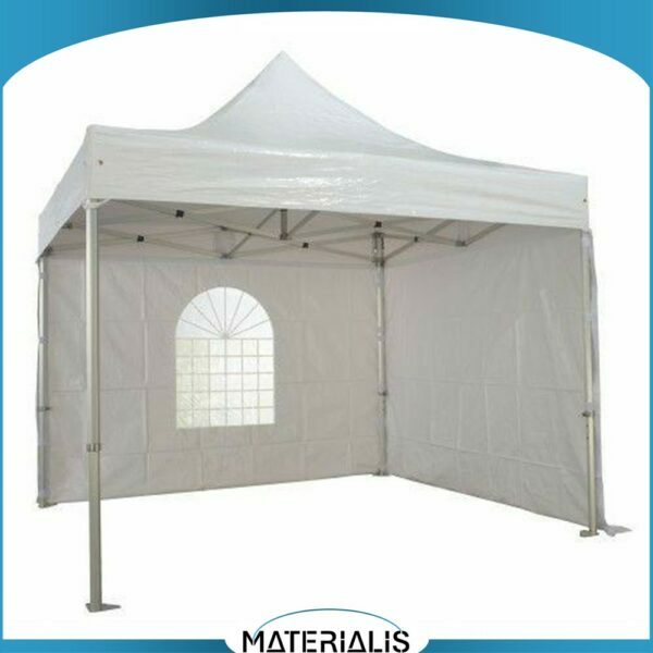 Tente pliante PRO robuste en aluminium, avec toit PVC 520g ou polyester 300g. Classement M2 anti-feu. Livrée avec sac à roulettes + kit d’arrimage.