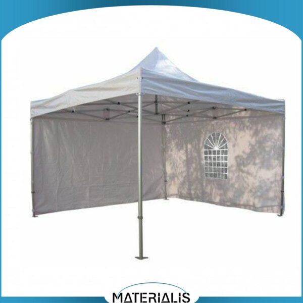 Tente pliante PRO robuste en aluminium, avec toit PVC 520g ou polyester 300g. Classement M2 anti-feu. Livrée avec sac à roulettes + kit d’arrimage.