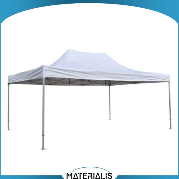 Tente pliante PRO robuste en aluminium, avec toit PVC 520g ou polyester 300g. Classement M2 anti-feu. Livrée avec sac à roulettes + kit d’arrimage.