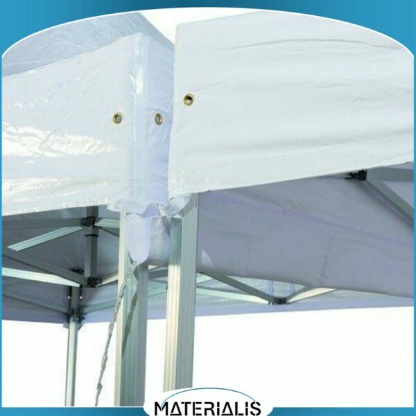 Gouttière imperméable en PVC 520g/m² pour relier deux barnums pliants. Fixation velcro. Longueurs disponibles : 3m à 6m. Classement M2.