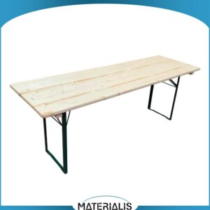 Table brasserie cornière pliante – 200x70, 220x70, 220x80 cm – Bois massif & structure acier