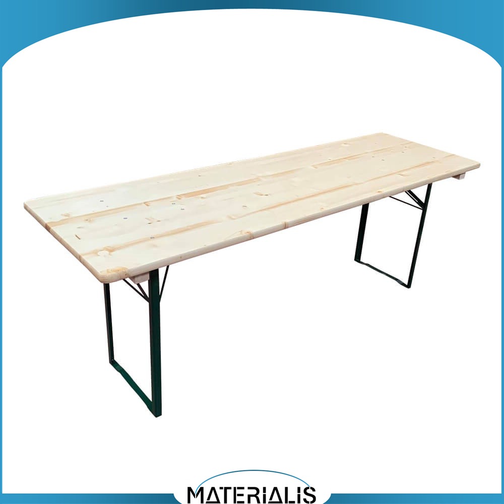 Table brasserie cornière pliante – 200x70, 220x70, 220x80 cm – Bois massif & structure acier